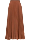 Valentino High-waisted Pleated Silk Midi Skirt In Brown