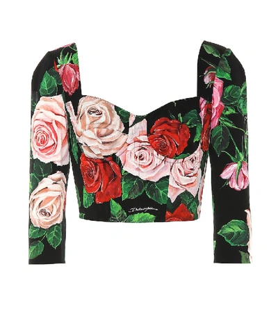 Dolce & Gabbana Floral Print Charmeuse Crop Top In Black