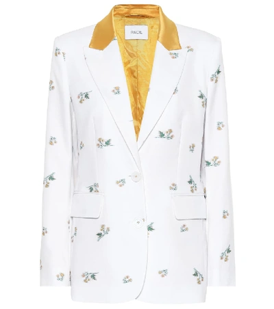 Racil George Satin-trimmed Cotton-blend Jacquard Blazer In White,yellow