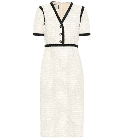 Gucci Short-sleeve Tweed Boucle Dress In Neutrals