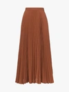 Valentino High-waisted Pleated Silk Midi Skirt In Lan Brown