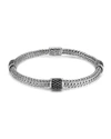 John Hardy Classic Chain Silver Lava Four Station Chain Bracelet With Black Sapphires In Silver