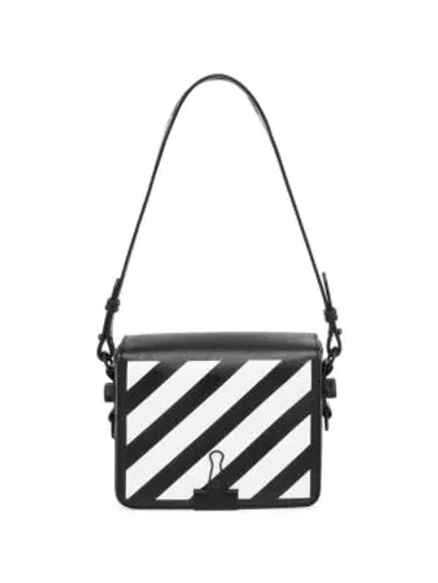 Off-white Diag Baby Black Leather Cross-body Bag In Black And White