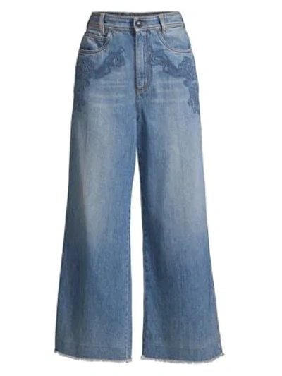 Etro Scroll-embroidered Wide-leg Jeans In Light Blue