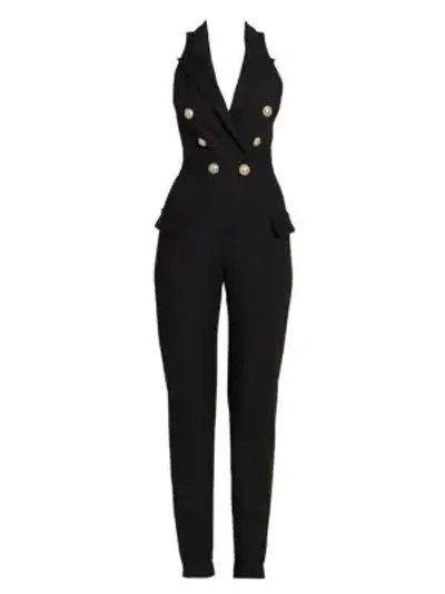 Balmain Sleeveless Double-breasted Wool-blend Jumpsuit In Black