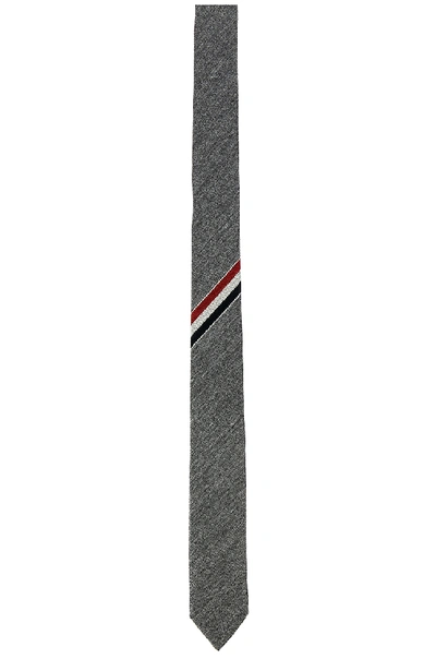 Thom Browne Striped Cotton Tie In Grey