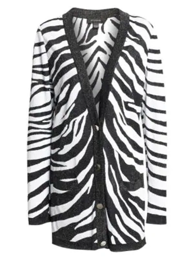 St John Women's Zebra Jacquard V-neck Longline Cardigan In Gray