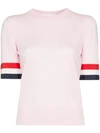 Thom Browne Rwb Cuff Fine Merino Tee In Pink