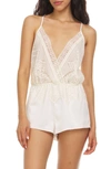 Flora Nikrooz Genevive Charm Lace Chiffon Romper In Antique Ivory