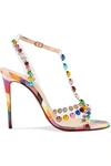 CHRISTIAN LOUBOUTIN FARIDARAVIE 100 EMBELLISHED PVC AND MIRRORED-LEATHER SANDALS
