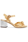 DOLCE & GABBANA CRYSTAL-EMBELLISHED METALLIC LEATHER SANDALS