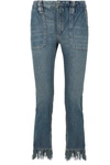 CHLOÉ CROPPED FRINGED MID-RISE SLIM-LEG JEANS