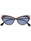 FENDI FENDI EYEWEAR BROWN IRIDIA LOGO CRYSTAL EMBELLISHED CAT-EYE SUNGLASSES - 棕色