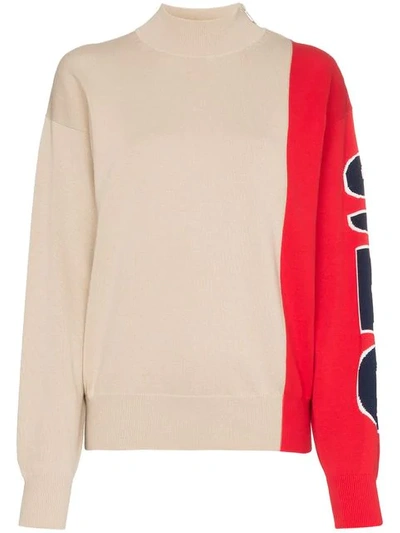 See By Chloé Colour-block Logo-sleeve Side-zip Jumper In Neutrals