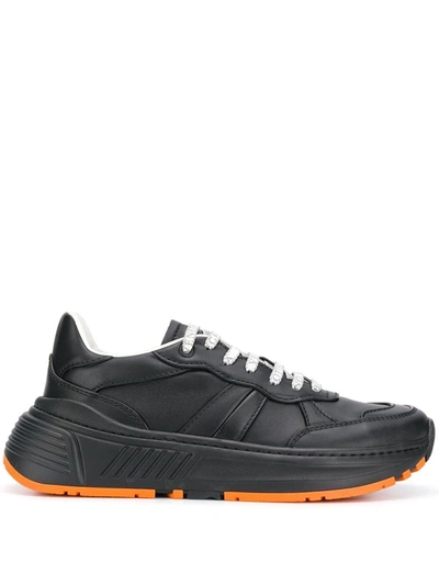 Bottega Veneta Speedster Calfskin Low Top Trainers With Branded Laces In Black