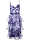 MARCHESA NOTTE TIERED FLORAL DRESS