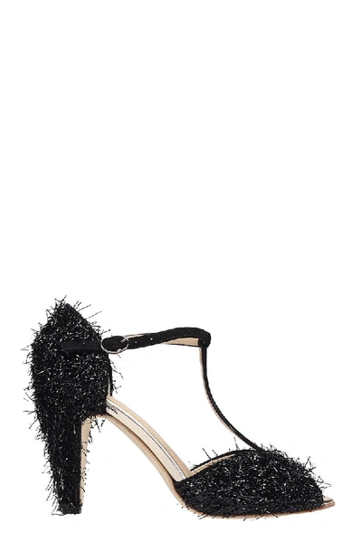 Anniel Black Glitter Fringe Butterfly Sandals