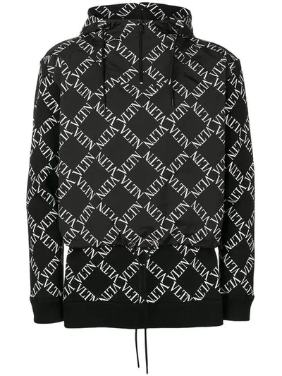 Valentino 'vltn' Logo Grid Print Hoodie In Black