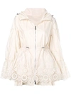 Moncler 'brazzaville' Floral Lace Trim Drawstring Waist Hooded Parka In Neutrals
