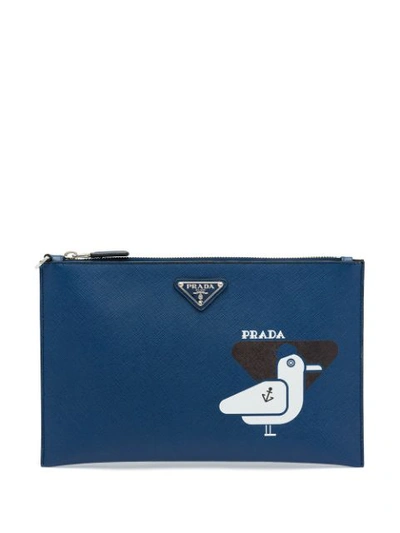 Prada Seagull Printed Clutch Bag In Blue