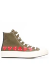 Comme Des Garçons Play Comme Des Garcons Play Khaki Converse Edition Multiple Hearts Chuck 70 High Sneakers In Green