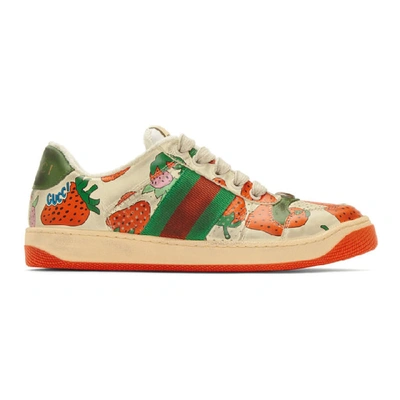 Gucci Screener Dirty Strawberry Lace-up Trainers In White