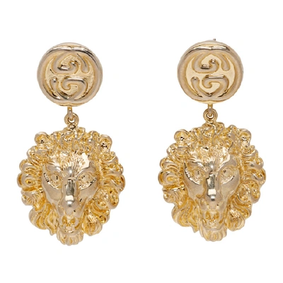 Gucci Gold Tone Lion Head Earrings In 0720 Oro