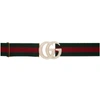 GUCCI GUCCI GREEN AND RED ELASTIC WEB DOUBLE G BELT