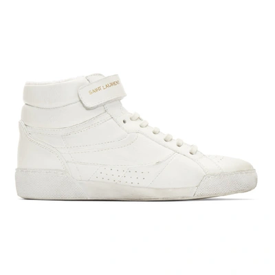 Saint Laurent Lenny Logo-print Distressed Leather High-top Sneakers In White
