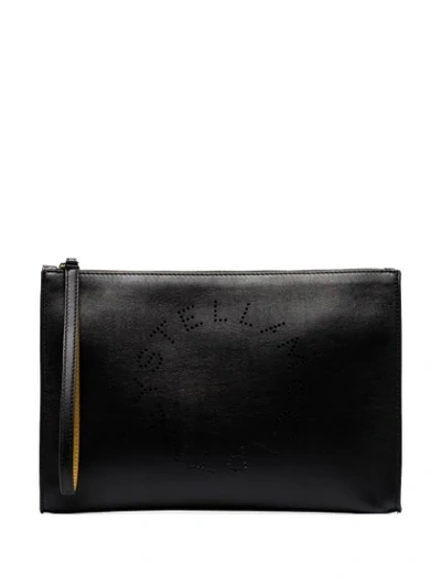 Stella Mccartney Black Perforated Logo Faux Leather Clutch Bag - 黑色 In Black