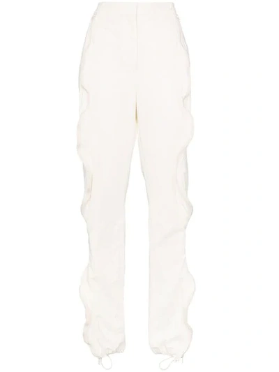Stella Mccartney Vertical Zip Ruffle Detail Cotton Blend Track Trousers In Neutrals