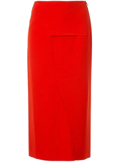 Roland Mouret Abrams绉纱铅笔半身裙 In Red