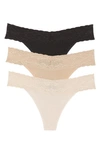 Natori Bliss Perfection Lace Trim Thong In Cameo Rose/ Black/ Caf