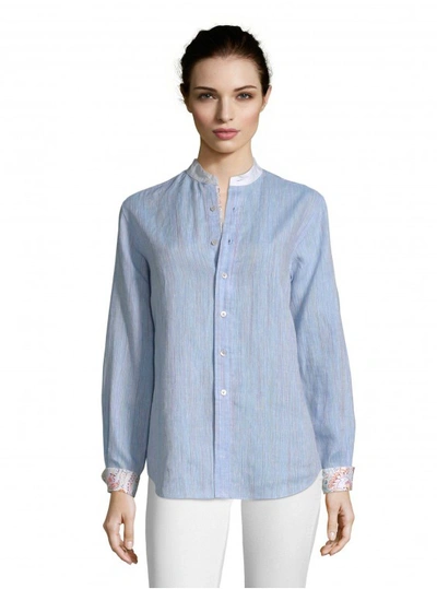 Robert Graham Women's Shelby Yarndye Linen Shirt In With Mother Of Pearl Buttons Size: Xl By  In Blue