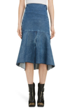 BALENCIAGA 3D MOLDED FLARE HEM DENIM MIDI SKIRT,572190TCW03