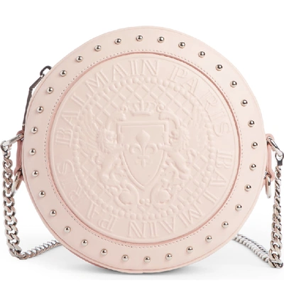 Balmain Disco Embossed Calfskin Leather Crossbody Bag In Pink