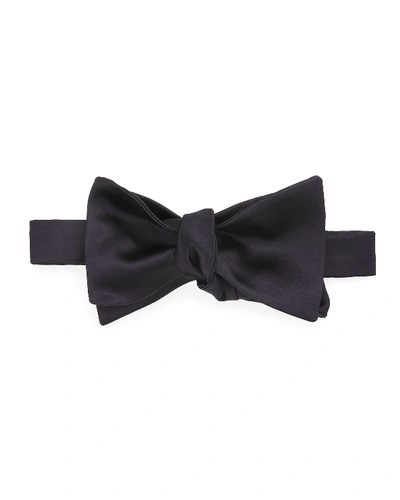 Brunello Cucinelli Basic Solid Silk And Cotton Bow Tie In Dark Blue