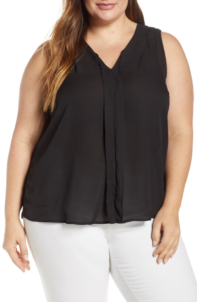 B Collection By Bobeau Curvy Alison Pleat Front Mixed Media Top In Black