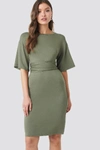 NA-KD WRAPPED DETAIL JERSEY DRESS - GREEN