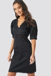 NA-KD V-NECK CROCHET DETAIL DRESS BLACK