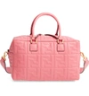 FENDI BOSTON LOGO EMBOSSED LAMBSKIN LEATHER SATCHEL - PINK,8BL141-A72V