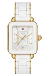 Michele Deco Sport Watch Head & Bracelet, 34mm X 36mm In White/ Silver Sunray/ Gold