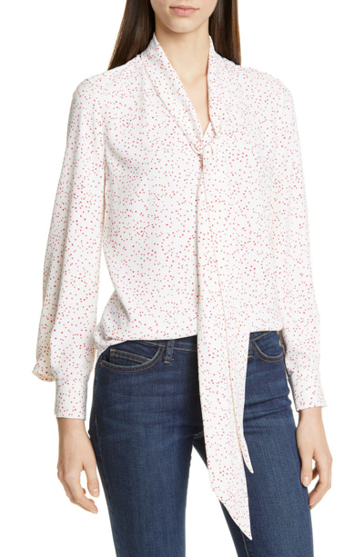 Equipment Haty Dotted Button-front Blouson-sleeve Blouse In Nature White/ Ecarlete