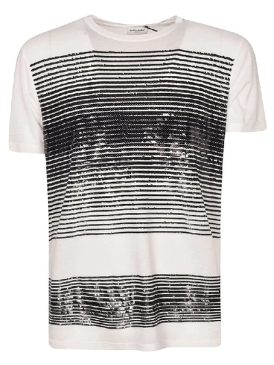 Saint Laurent Sequined T-shirt In White/black