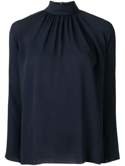 The Row Ella Gathered Silk-georgette Blouse In Blue