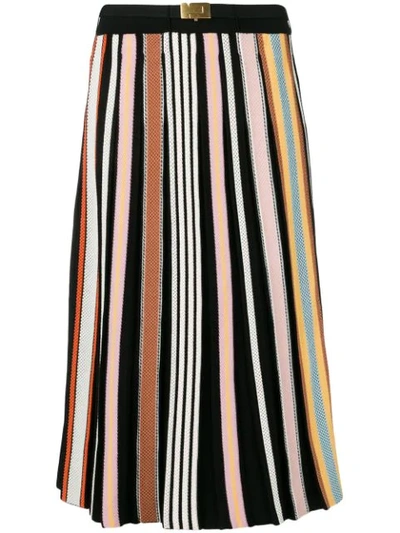 Tory Burch Striped Pleated Skirt In Black