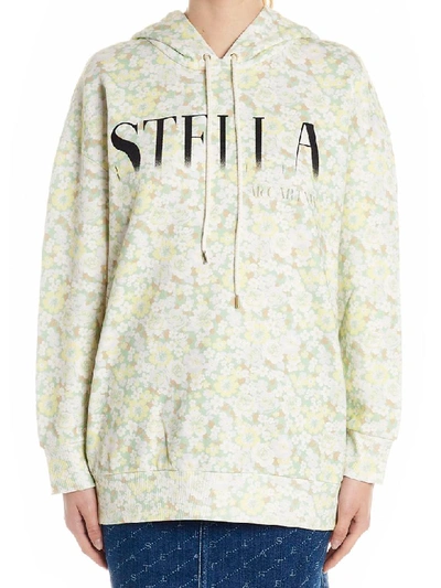 Stella Mccartney Flocked Floral-print French Cotton-terry Hoodie In Green,black,white