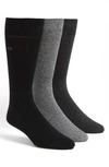 Calvin Klein Men's Socks, Combed Flat Knit Crew 3 Pack In Assorted Black/ Grey