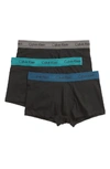 Calvin Klein Men's Cotton Stretch Low-rise Trunks 3-pack Nu2664 In Black/ Grey/ Blue/ Raleigh