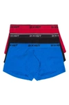 2(x)ist Men's Cotton Stretch 3 Pack No-show Trunk In Scotts Red/ Black/ Skydiver